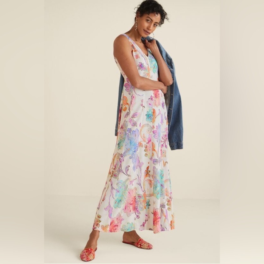 Soft Surroundings Flourish Watercolor Floral Maxi Dress Size L Large - Picture 3 of 16